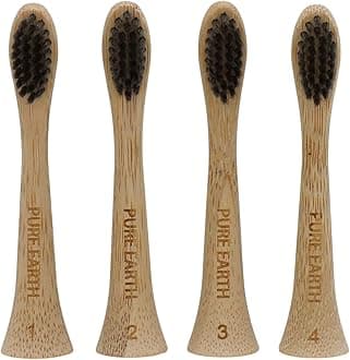 Bamboo Electric Toothbrush Heads Compatible with Philips Sonicare – Gentle on Gums, Tough on Plaque with Charcoal-Infused Soft Bristles (4 Pack) by Pure Earth Essentials