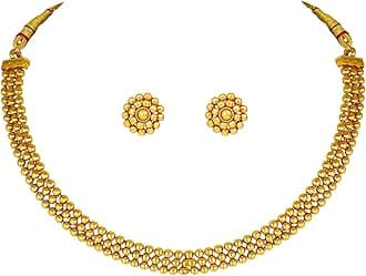 Jewellery for Less Traditional Ethnic One Gram Gold Plated Beaded Necklace Set with Earring for Women and Girls