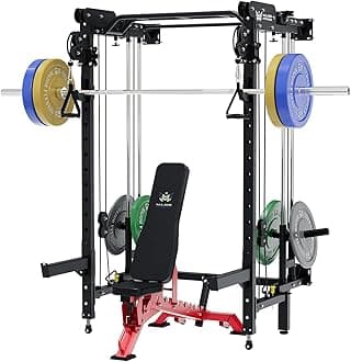 MAJOR FITNESS F35 Folding Power Rack 4-in-1 Home Gym with Cable Pulley System, Multi-Grip Pull-Up Bar, Landmine, 80+ Exercises Space-Saving Gym Equipment Easy Folding for Small Spaces