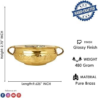 Craftsman SATVIK Decorative 8 Inch Brass Urli Embossed For Floating Candles and Flowers Designer Bowl For Living Room Decoration