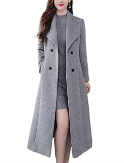 Women's Maxi Long Wool Blend Pea Coat Shawl Collar Double Breasted Winter Trench Coat Overcoat