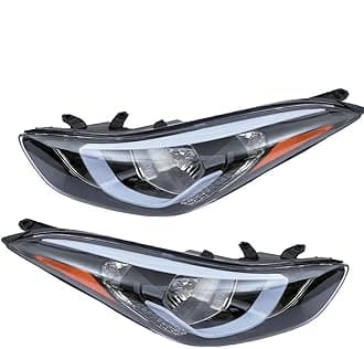 Left + Right Front Headlight Pair, Halogen Headlight Replacement Assembly For Hyundai Elantra 2014 2015 2016, Left Driver + Right Passenger Side 1 Pair Of Black And Chrome Shell Transparent Lenses