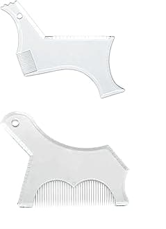 Men's Beard Shaping Tool With Inbuilt Comb Transparent Template Styling Comb Templates for Goatee Mustache Sideburns, Jaw Cheek/Neck Line, Symmetric/Curve/Step Cut (Clear-2pcs)