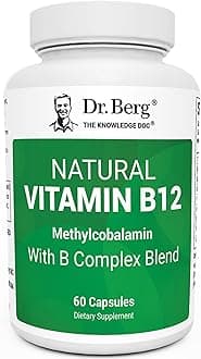 Dr. Berg Natural Vitamin B12 1000 mcg with B Complex Blend - Methylcobalamin B12 for Energy, Nerve Health, and Cognitive Function* - Methylated B12 with Folate - 60 Capsules (2-Month Supply)