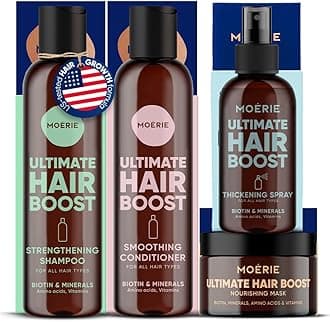 Moerie Shampoo and Conditioner Plus Hair Mask and Hair Spray Mega Pack – The Ultimate Hair Growth Care – For Longer, Thicker, Fuller Hair - Volumizing Products – Paraben & Silicone Free - 4 items