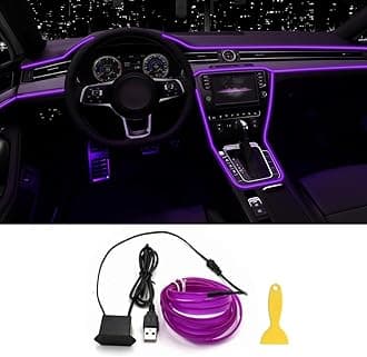 EL Wire Interior Car LED Strip Lights, 16.5FT USB Neon Glowing Strobing Electroluminescent Wire Strip with 6mm Sewing Edge, Ambient Lighting Kits for Car Indoor Decoration (Purple)