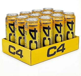 C4 Performance Energy Drinks Pineapple Head 500ml (12 pack) | Sugar Free Energy Drink with 160mg Caffeine, 250mg Betaine, 1050mg Taurine | Low Calorie Fizzy Drinks for On the Go Energy and Focus