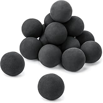 GRISUN Ceramic Fire Balls, 3 Inch Set of 15 Round Fire Stones for Indoor and Outdoor Fire Pits, Black Fireplace Rocks for Indoor Gas Fireplace, Fire Spheres, Ceramic Fire Pit Balls