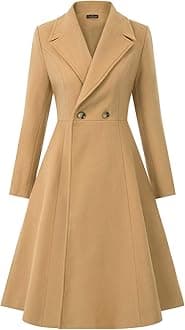 CURLBIUTYWomen's Pea Coat Double Breasted A Line Long Trench Coat Winter Dress Coat with Pockets