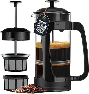 Espro P3 945 ml Double Micro-Filtered Coffee French Press - Glass and Black Plastic, Regular