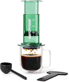 AeroPress Clear Green Coffee Press - All-in-One French Press, Pour-Over & Espresso Style Manual Brewer, 2 Min Brew for Less Bitterness, More Flavor, Small Portable Coffee Maker, Travel & Camping