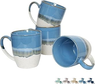 Bosmarlin Ceramic Coffee Mug Set of 4, 17 Oz, Coffee Cups with Big Handle, Microwave Safe, Unique Reactive Glaze