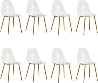 Baysitone Clear Dining Chairs Set of 8, Modern Kitchen Chairs with Transparent Seat, Acrylic Accent Side Chairs with Coated Metal Legs for Dining Room, Kitchen, Living Room, Light Wood Grain