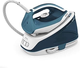 Tefal, Express Essential, Steam Generator Iron, 120g/min Steam Output, Xpress Glide Soleplate, 280 g/min Steam Boost, 5.2-Pump Bars, with Scale Rinsing System, White and Blue, (SV6115)