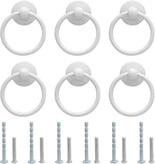 6Pcs White Ring Handle Knobs Round Ring Drawer Pulls for Cabinet Drawer Dresser Cupboard Wardrobe, Single Hole