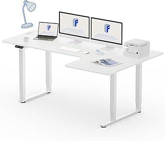 Electric Standing Desk L Shape 4 Legs Dual Motors, Height Adjustable Sit Stand Home Office Workstation with Memory Smart Panel, Splice Board, QS2 160 * 110cm White