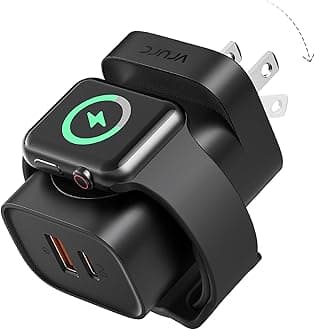 VRURC Charger for iPhone & Apple Watch, 20W USB C Fast Charging Block, 3-in-1 Compact Travel Adapter with 2 Port for iPhone 17/16/15/14/13, Wireless Magnetic for iWatch SE/11/10/9/8/7/6/5/4-Black