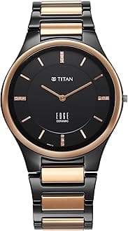 - Titan Edge Ceramic Dress with Diamonds Quartz Analog Black Dial Two Toned Black & Brown Ceramic Strap Watch for Men - NT1696KC02