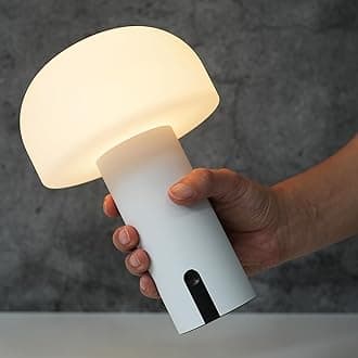 Outdoor Mushroom Table Lamp Rechargeable, Cordless Lamps for Patio Waterproof, Portable Battery Operated Lamp with USB Charging, Touch Dimming Night Light for Home/Porch/Restaurant (White)