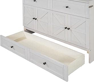 Full Size Murphy Bed with Charging Station & Drawer,Mobile Cabinet Bed Murphy Chest Bed with USB Ports,Wooden Space-Saving Folding Murphy Bed for Bedroom Guest Room,Brushed White