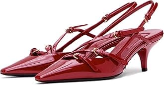 CORNMOOD Slingback Kitten Heels for Women Pointed Toe Stiletto Low Heels with Buckle Strap Heeled Pumps Sandals