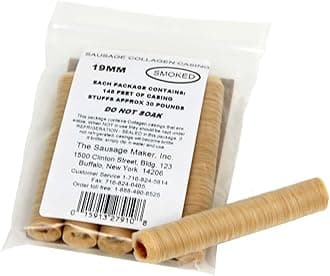 The Sausage Maker® 19mm Collagen Casings For Sausage Making, Edible, Clear, Smoked Beef Collagen Sticks, 3/4” Diameter Snack Stick Casings, 148 Feet Sausage Skin, Stuff Approximately 30 Lbs Meat