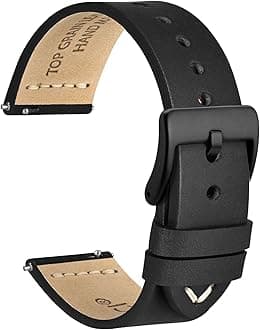 Old-fashioned Watch Band, Top Grain Leather, French Wax Thread, Quick Release, Stainless Steel Buckle, Replacement Strap for Men, Band Width 17mm 18mm 19mm 20mm 21mm 22mm 24mm