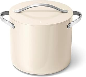 Caraway Stock Pot - 12 Qt Ceramic Coated With Lid - Free From Forever Chemicals - Large for Bigger Batches - Cream