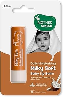 Mother Sparsh Milky Soft Baby Lip Balm for Nourishing Dry Chapped Lips | With Milk Protein, Coconut Oil & Shea Butter | Non-Sticky Lip Balm for Babies- 4gm