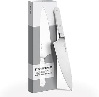 Misen 8" Chef Knife – High Carbon Japanese AUS-10 Stainless Steel – Hybrid German & Japanese Blade – Precision Kitchen Knife for Professionals & Home Cooks – Ultimate Cutting Performance - White