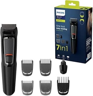 7-in-1 All-In-One Trimmer, Series 3000 Grooming Kit for Beard & Hair with 7 Attachments, Including Nose Trimmer, Self-Sharpening Blades, UK 3-Pin Plug-MG3720/33