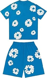 GenericDenims-Tears Kids Tracksuit Set Foam Printed T-Shirt and Shorts 2 Piece Outfit for Boys Girls Summer Fashion Activewear Short Sleeve Tee Tops with Loose Jogger Shorts