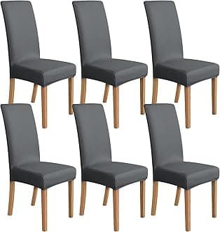 Amazon Basics Stretch Dining Chair Covers, Set of 6, Dark Grey, Solid