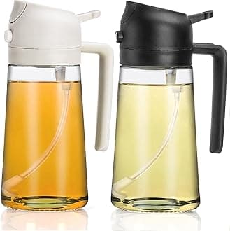 Nicunom 2 Pack 16 Oz Glass Oil Sprayer, 2 in 1 Olive Oil Dispenser for Kitchen, Leak-proof Glass Oil Bottle for Cooking, Salad, Air Fryer, Salad, Frying, BBQ