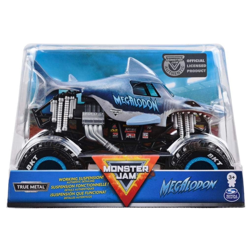 Spin Master Monster Jam 2020 Megalodon 1:24 Scale, True Metal Silver Suspension!