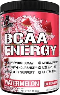 Evlution EVL BCAAs Amino Acids Powder - BCAA Energy Pre Workout Powder for Muscle Recovery Lean Growth and Endurance - Rehydrating Post Workout Recovery Drink with Natural Caffeine - Watermelon