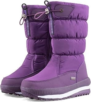 Snow Boots, Womens Ankle Wellies, Thermal Lining Winter Thick Water Proof Anti-Slip Hiking Rain Booties, Flat Grip Sole Classic Short Boots, for Outdoor Trekking Walking Ski,Purple,40 EU