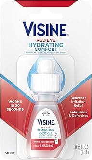 Visine Red Eye Hydrating Comfort Redness Relief and Lubricant Eye Drops to Help Moisturize and Relieve Red Eyes Due to Minor Eye Irritations Fast .28oz