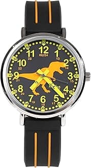 T-Rex Kids' Wristwatch, Children's, Children's Watch, Boys and Girls, Analog, Elementary School Students, Toddler, 4, 5, 6 Years Old, Waterproof, Educational, Birthday, Christmas, Present, School