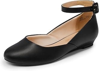 Women's Ballet Flats Pumps Ballerina Ankle Strap Elastic Low Wedge Sandals Round Toe Comfy Dolly Shoes