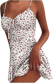 Summer Dresses for Women 2025 V-Neck Spaghetti Strap Bowknot Backless Sleeveless Lace Mini Swing Skater Dress