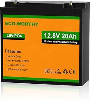 ECO-WORTHY 12V 20Ah LiFePO4 Lithium Battery, 4000+ Deep Cycle Rechargeable Battery with BMS for Fish Finder, Ham Radio, Solar System, Outdoor Camping