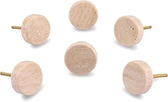 Perilla Home Set of 6 Marble Knobs for Cabinet & Drawers Decorative Travertine Round Knobs for Home Kitchen Cabinet Hardware Cupboard Glass Door Dresser Wardrobe Pulls (Beige)