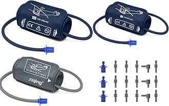 3-Size Blood Pressure Cuff with 6 Different Types of Connectors, Extra Large BP Cuff(38-55cm), Medium BP Cuff(22-36cm), Small BP Cuff(15-22cm) Compatible with Almost All Bp Monitors