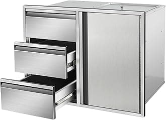 Outdoor Kitchen Door Drawer Combo Cabinet 28" W x 22" H x 19.5" D Stainless Steel Built-in Triple Drawers&Right Access Door Combo Cabinet for Outdoor Kitchen Island, Patio Grill Station