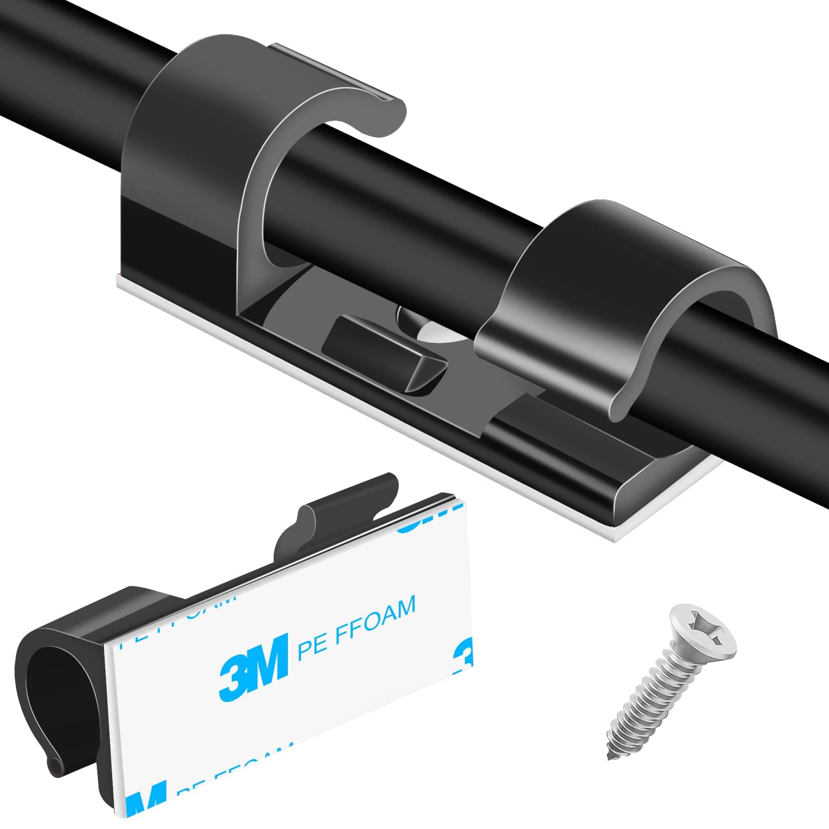 XHF 50pcs Medium Self Adhesive Cable Clips Black,Wire Clips Cable Management Wire Organizer Cord Holder for Under Desk, Car, Wall, TV PC Ethernet Cable