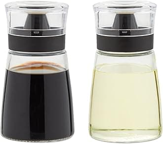 Juvale Glass Oil & Vinegar Dispenser Set - Leak-Proof No-Drip Glass Salad Dressing Bottle & Sauce Bottles - Olive Oil Cruet & Balsamic Vinegar Dispenser - Pack of 2, 5.5 fl oz, Black
