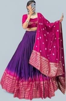 Woman's perfectly Navratri Collection Tussar Silk Lehenga Choli Patola Print with Foil Work