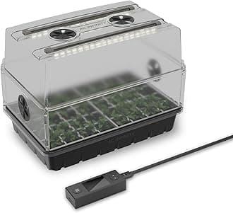 Heavy-Duty Humidity Dome with Full Spectrum LED Grow Light Bars, Samsung LM301H EVO Diodes, 3mm Thickest Dome and 5x8 Trays, Vent Extension Panels, for Seed Starting and Propagation