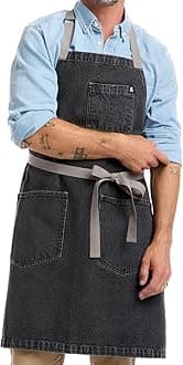 hedley & bennett Essential Apron - Heavy-Duty Denim Kitchen Apron with Pockets & Towel Loop - Professional Chef Workwear for Cooking & Grilling - Oyster Gray